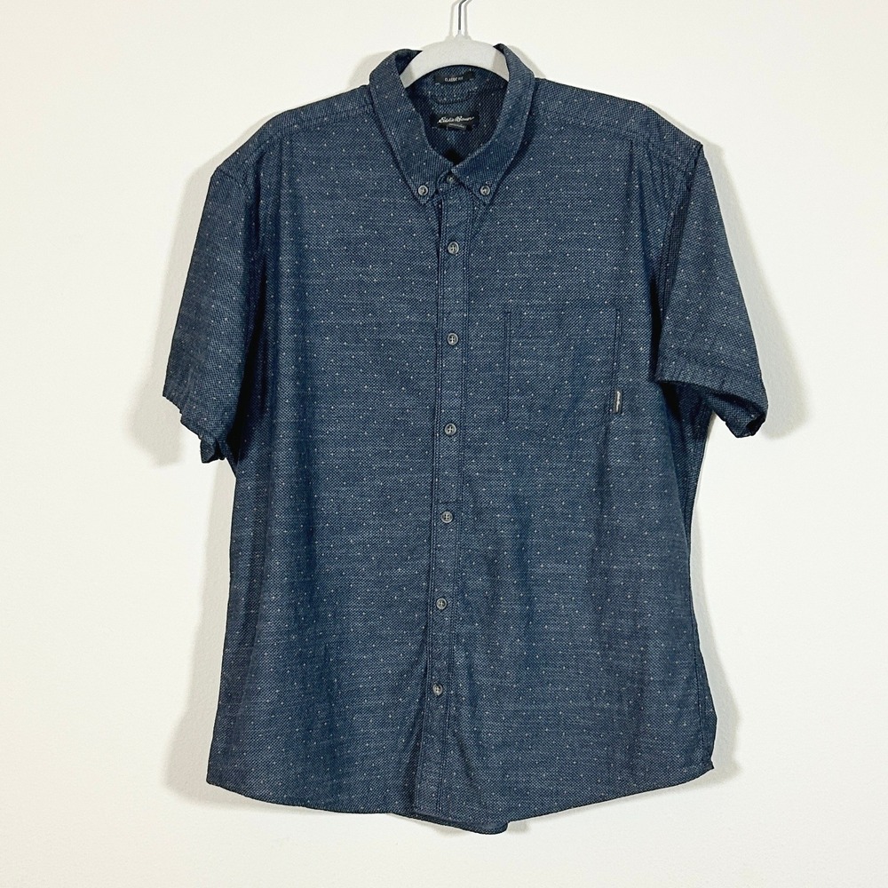Eddie Bauer I Classic Fit Men's Blue Dotted Short Sleeve Button Up Shirt I XL